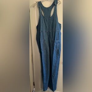 Casual Blue Denim Wide Leg Jumpsuit